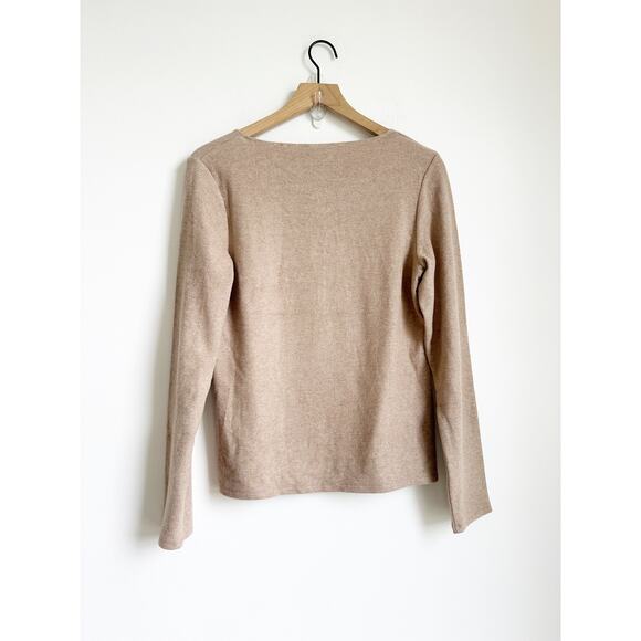 Vince Women's Long Sleeve Cozy Scoop Neck Top Large Tan Brown - Picture 4 of 5